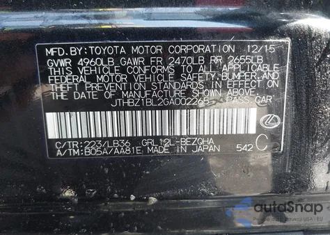 2016 Lexus Gs 350 F Sport from USA, damaged, VIN JTHBZ1BL2GA002265